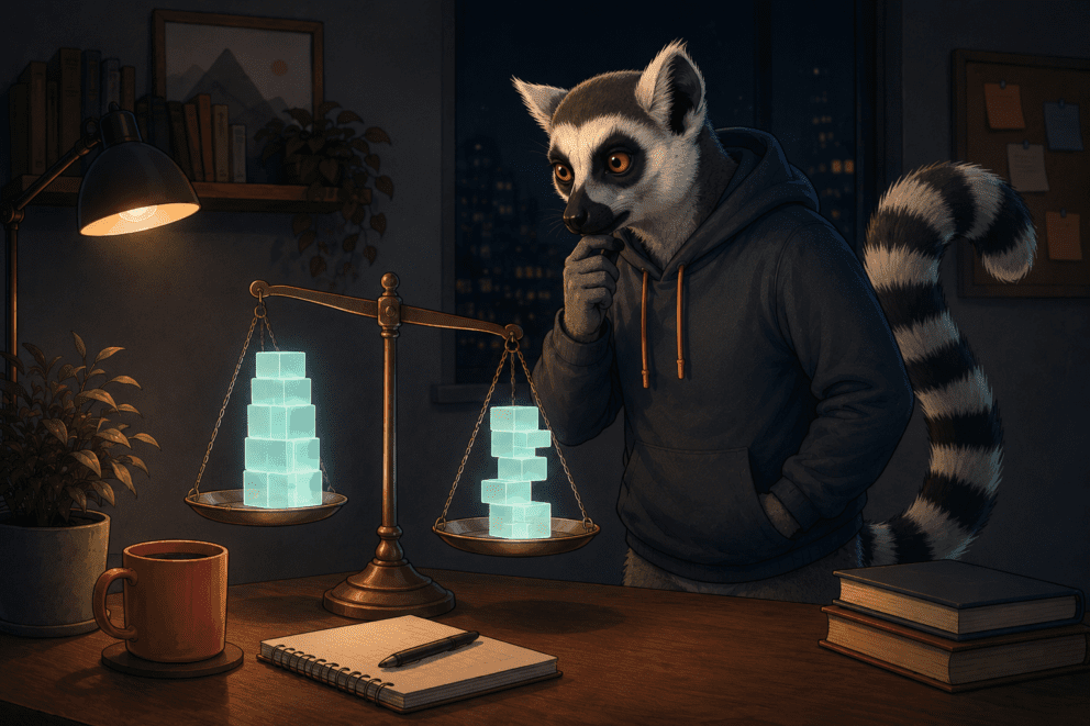 A business lemur assessing a balance.